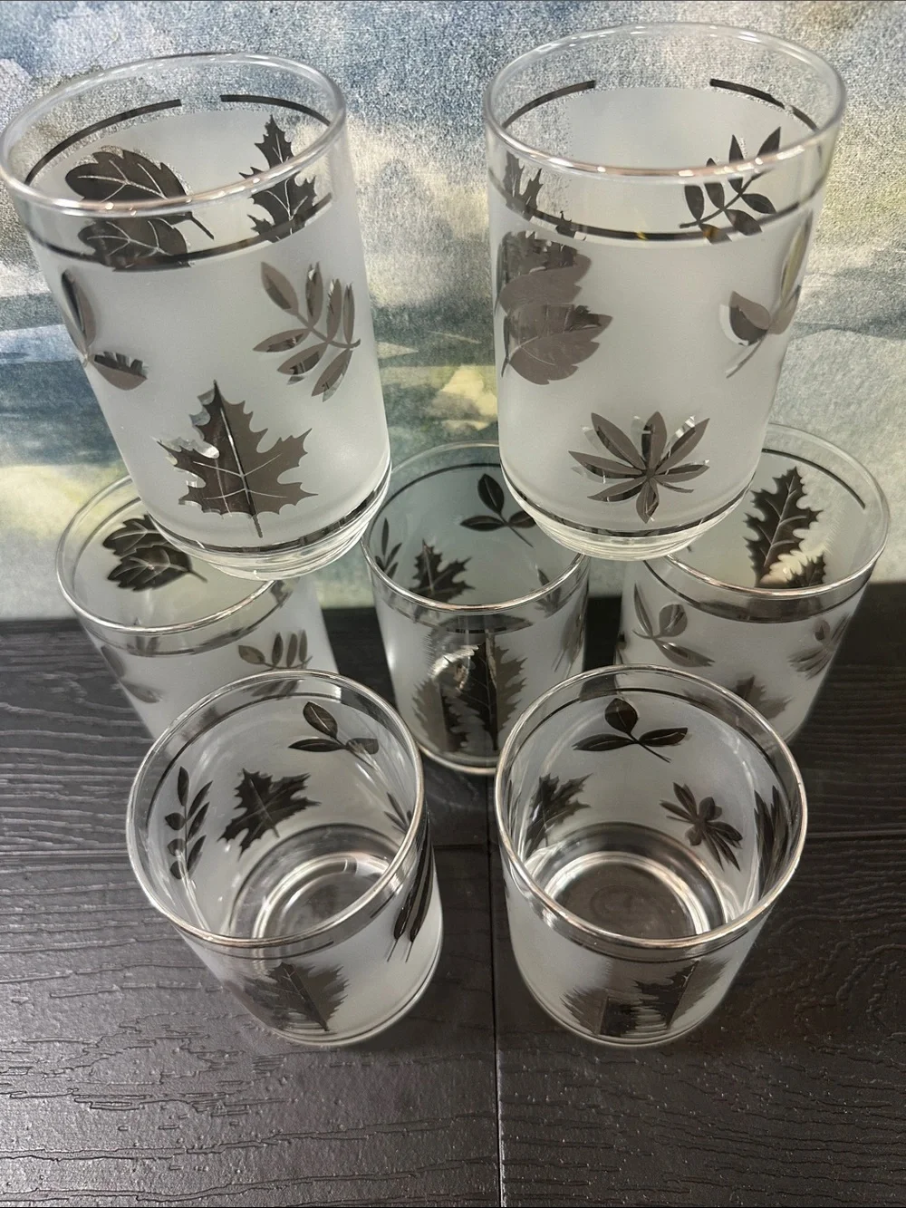 Vintage MCM 1960,s Libbey Frosted Silver Leaf 4.5 Inch Tumbler -Set of 8